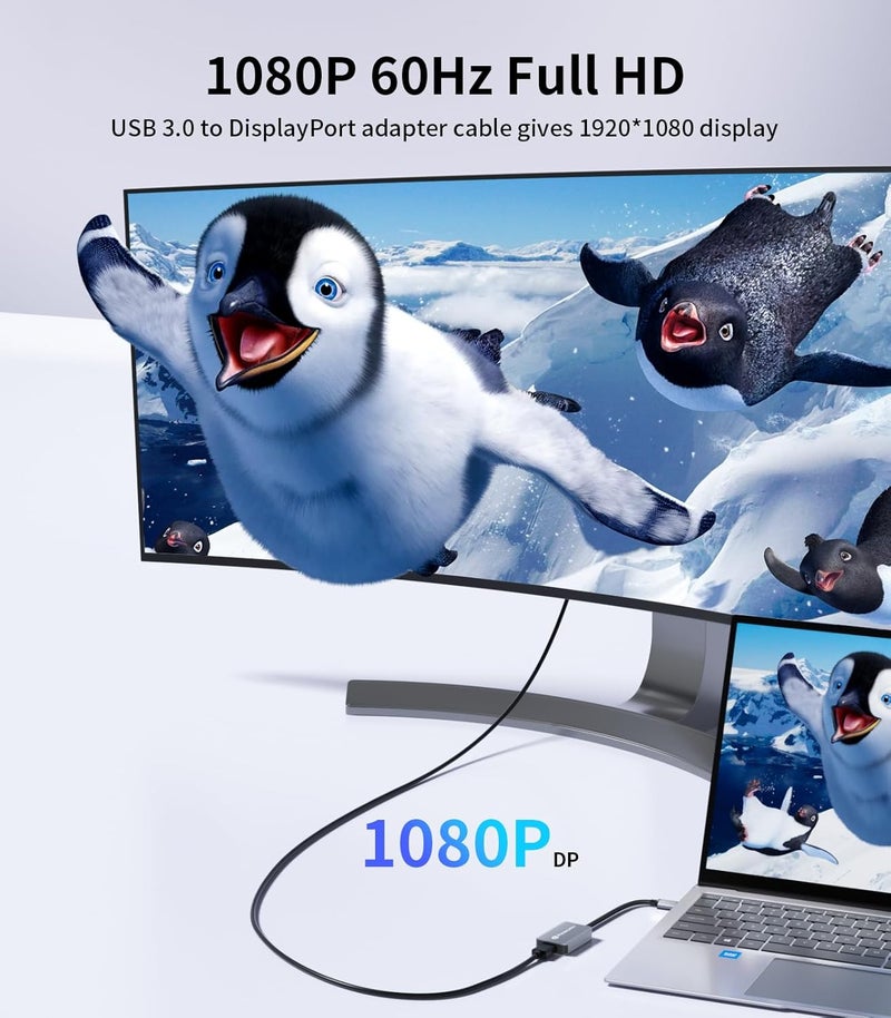 REBORN USB 3.0 to DisplayPort Adapter, 1080P@60Hz USB 3.0 Male to DisplayPort Female Multi-Display Cable Converter Suitable for MAC OS, Windows 7/8/10/11 - Image 4